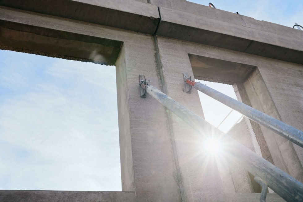 SStämpad betongstomme på H-huset i Örebro, en stomme förberedd för en föränderlig framtid, förändrade behov, ändrade laster, ja, allt.